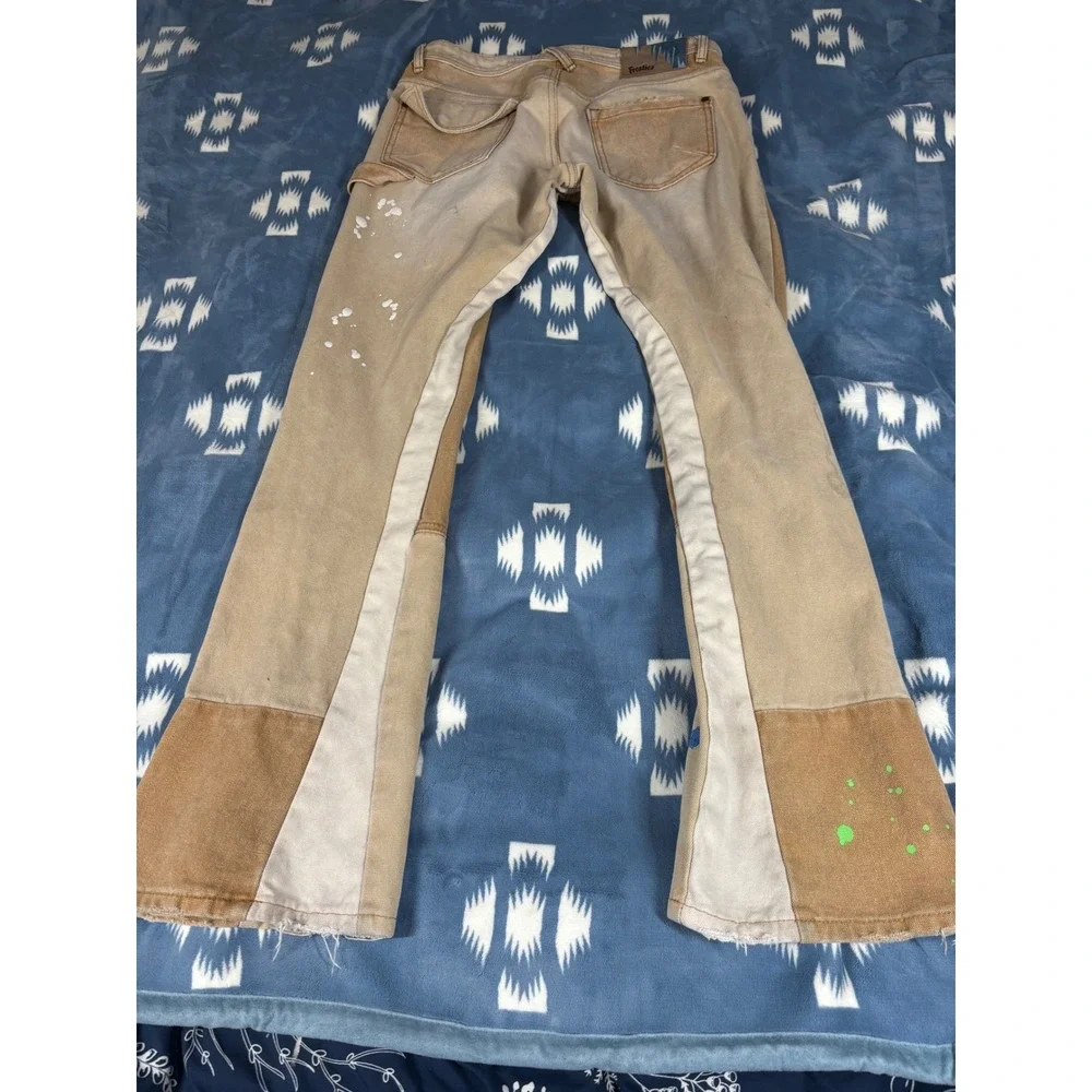 Polar Frostiez Tan Canvas Peace Sign Paint Splatter Double Knee Pants Size 32